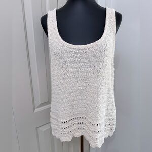 a.n.a Cream Knit Tank Top Boho Crochet Hem Size XL